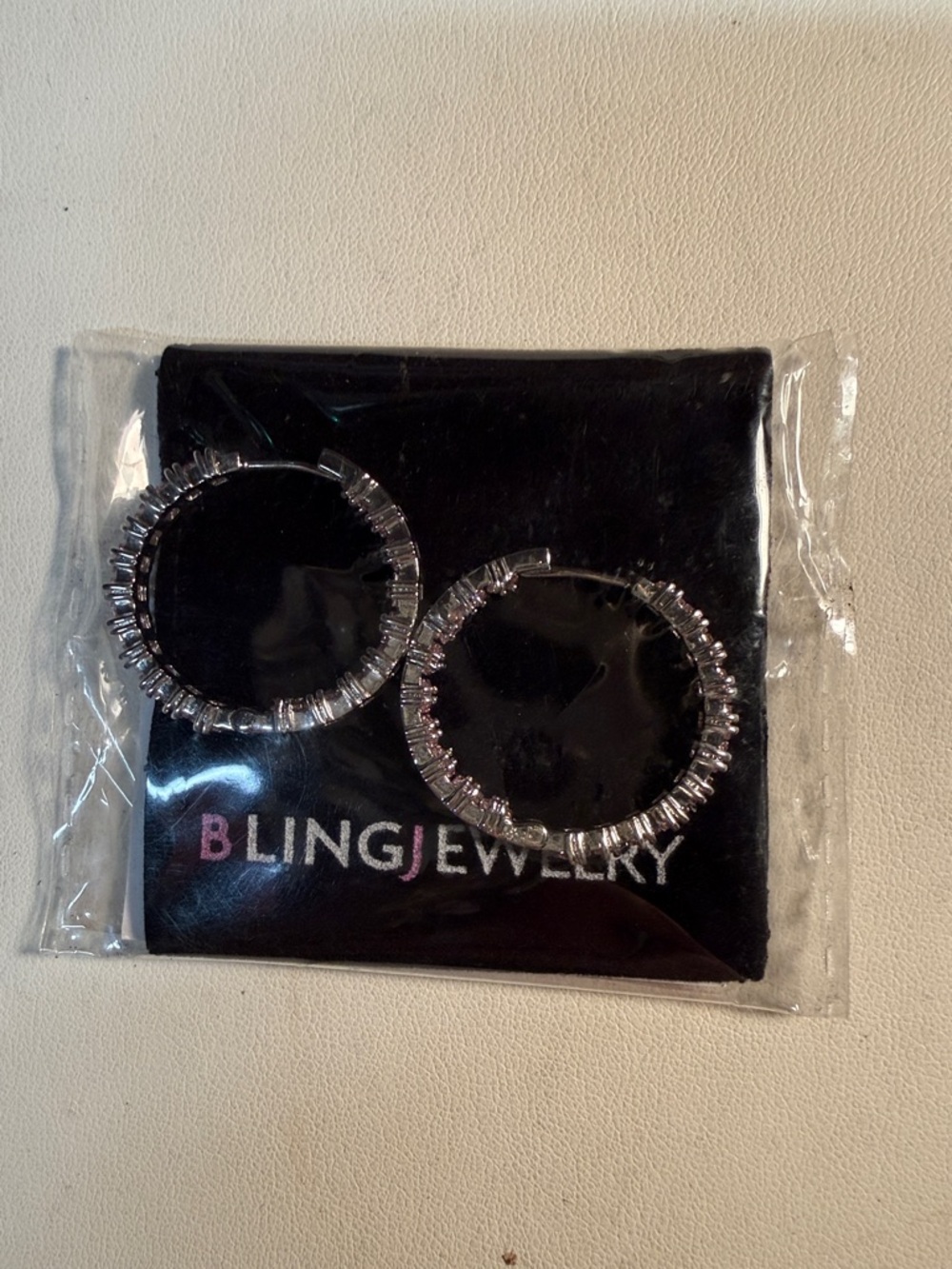 Bling Jewelry Silver Baguette Crystal Hoop Earrings